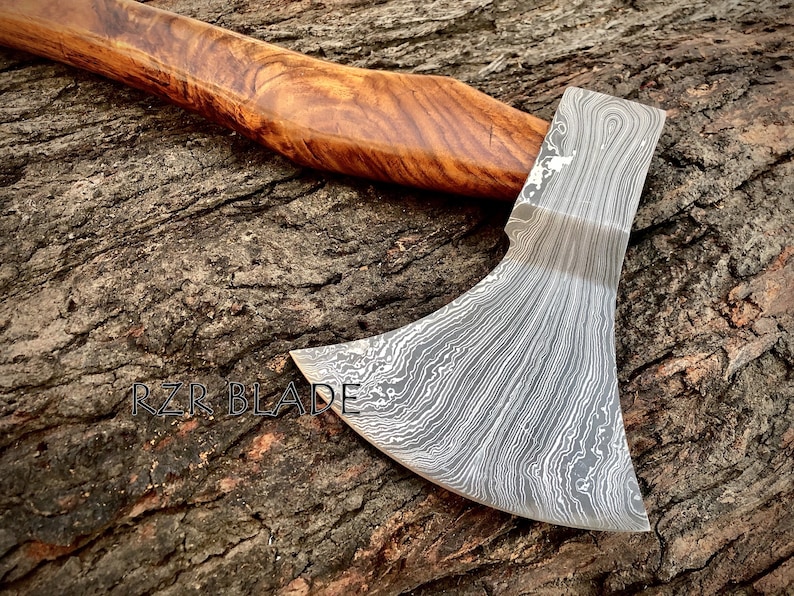Damascus Viking axe with rosewood handle